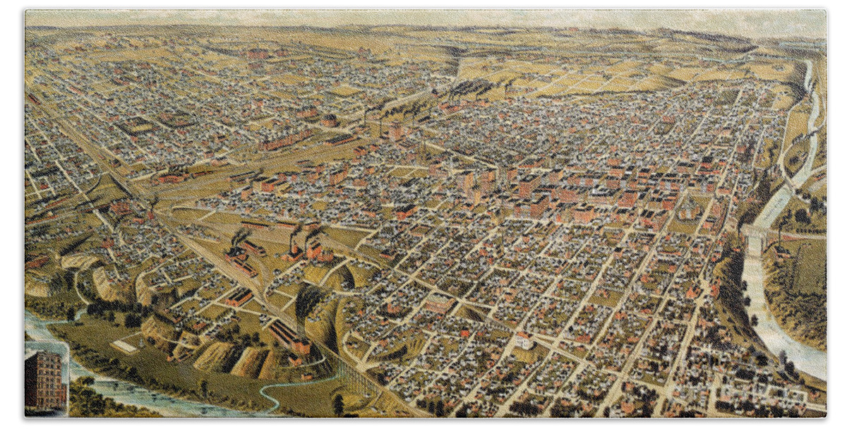 1891 Bath Towel featuring the drawing Fort Worth, Texas, 1891 by H Wellge