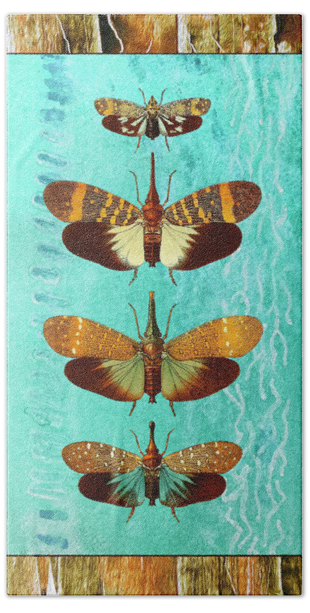 Lepidoptera Hand Towel featuring the mixed media Four Butterflies Entemology Society of London by Lorena Cassady