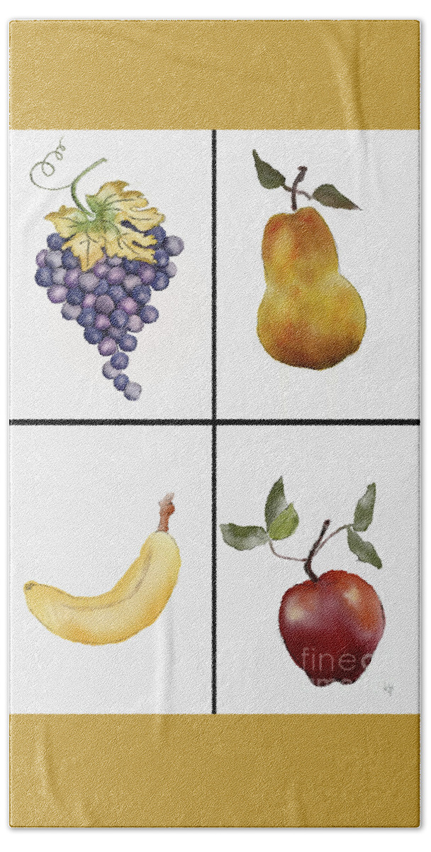 Fruit Bath Towel featuring the digital art Four Colorful Fruits by Lois Bryan