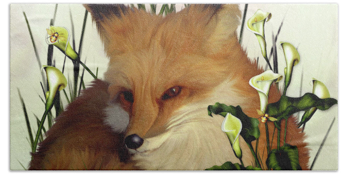 Fox Bath Towel featuring the digital art Foxy by Elaine Manley