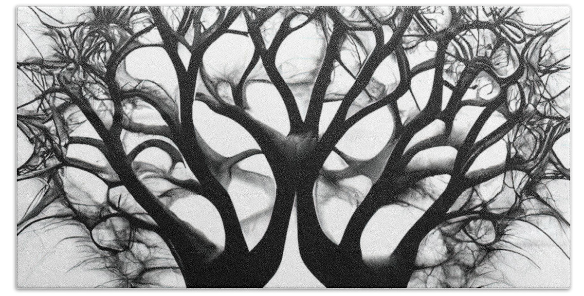 Tree Bath Towel featuring the digital art Fractal Tree 01 Black and White by Matthias Hauser