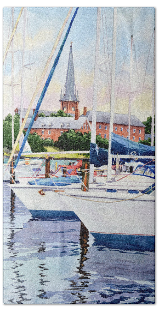 Annapolis Hand Towel featuring the painting Framing the Spire by Mick Williams