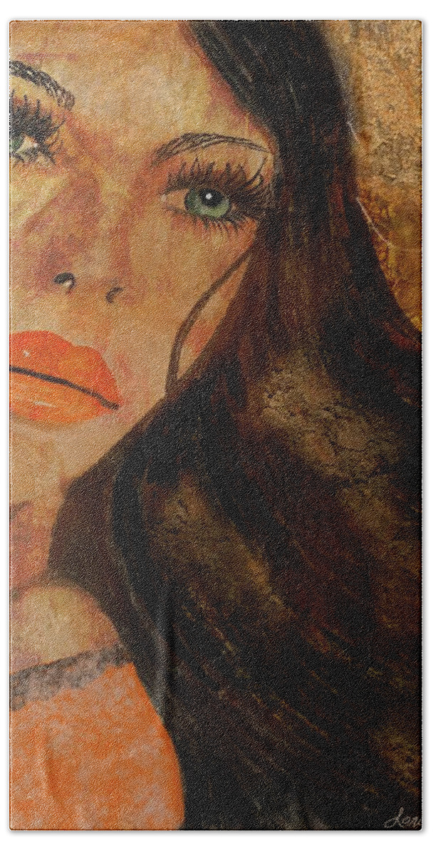 Paintings Hand Towel featuring the mixed media Francesca by Lorie Fossa
