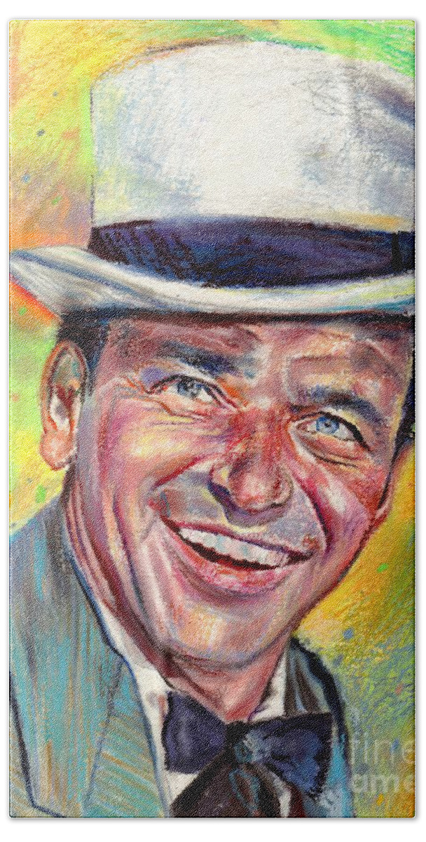 Frank Sinatra Hand Towel featuring the painting Frank Sinatra In White Hat by Suzann Sines