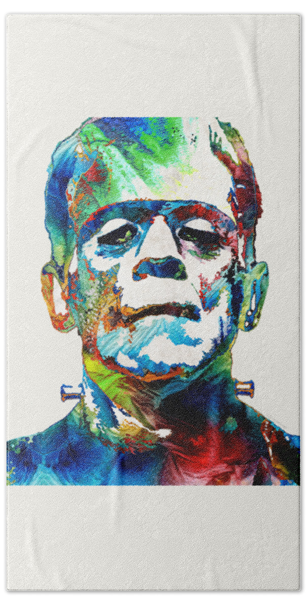 Frankenstein Hand Towel featuring the painting Frankenstein Art - Colorful Monster - By Sharon Cummings by Sharon Cummings