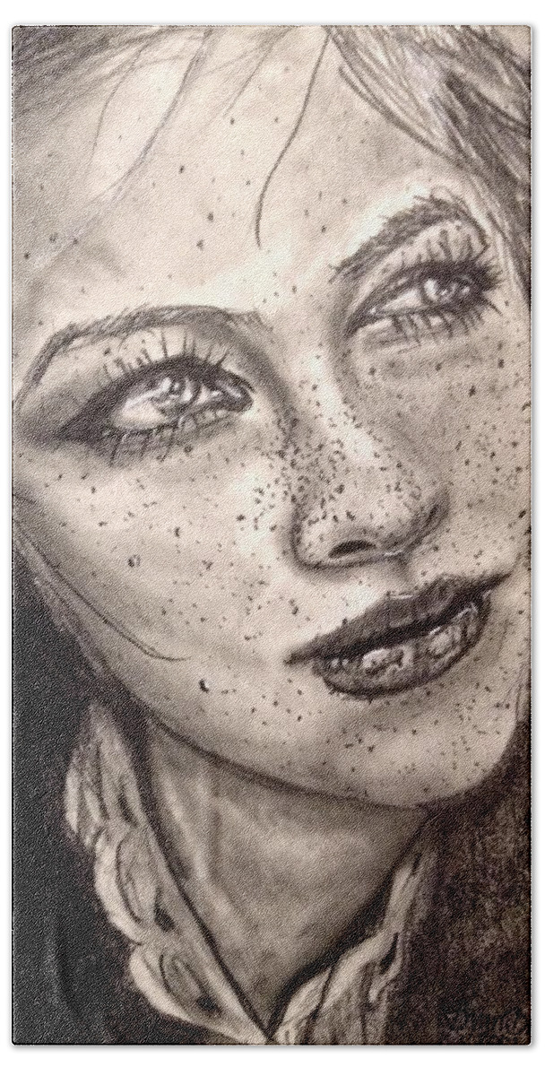 Young Hand Towel featuring the drawing Freckles by Bryan Brouwer