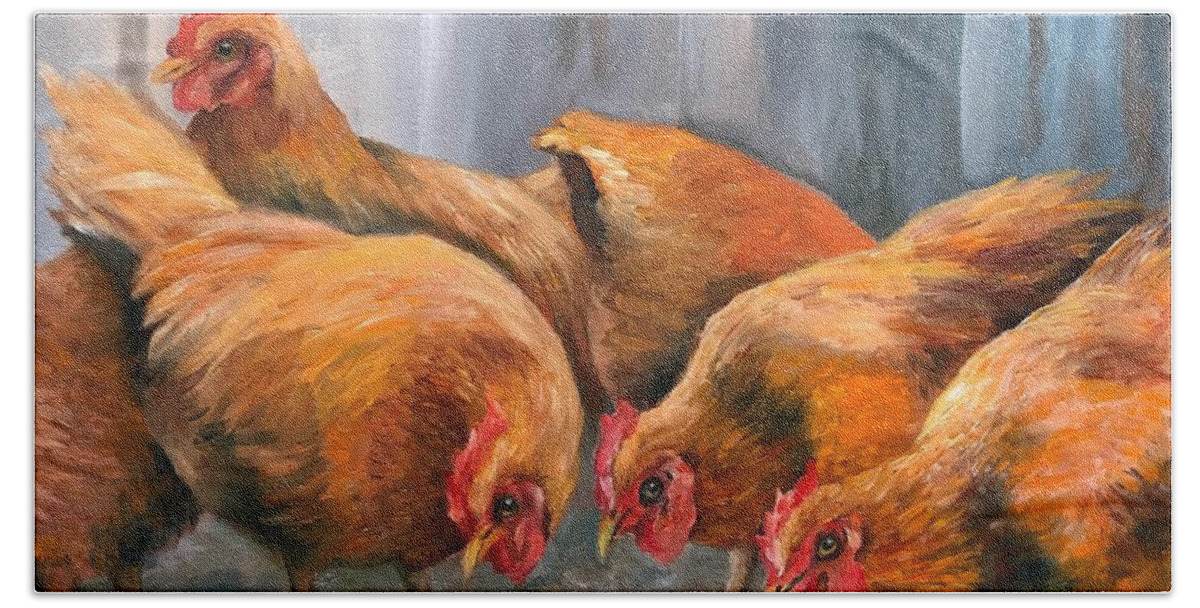 Chickens Hand Towel featuring the painting Free Range by Barbara Landry