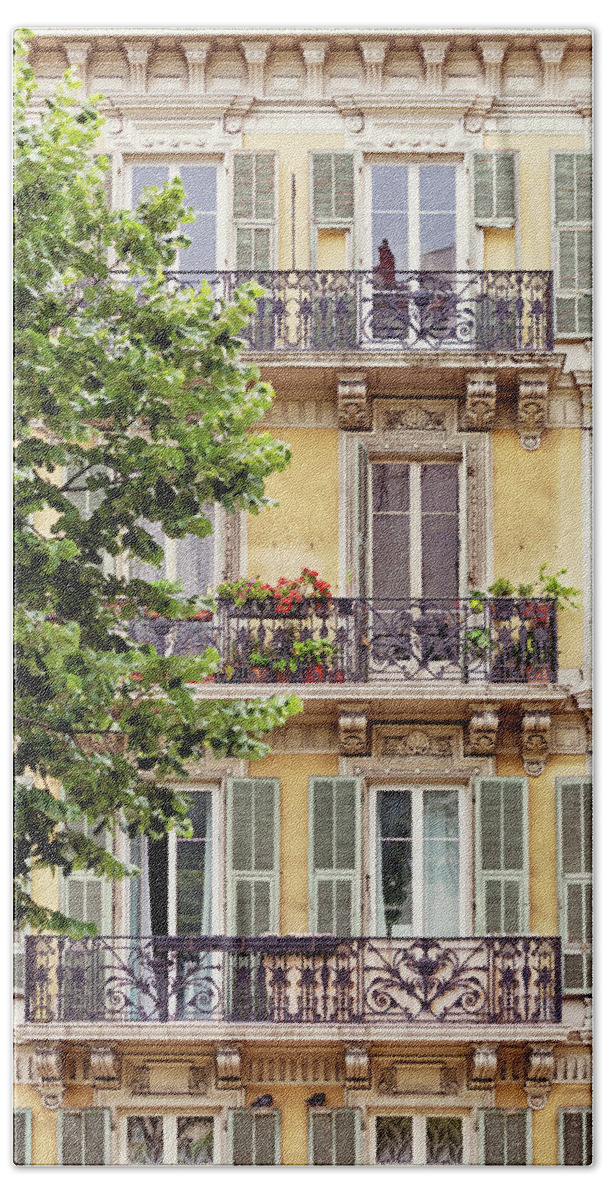 French Riviera Bath Towel featuring the photograph French Riviera Windows by Melanie Alexandra Price