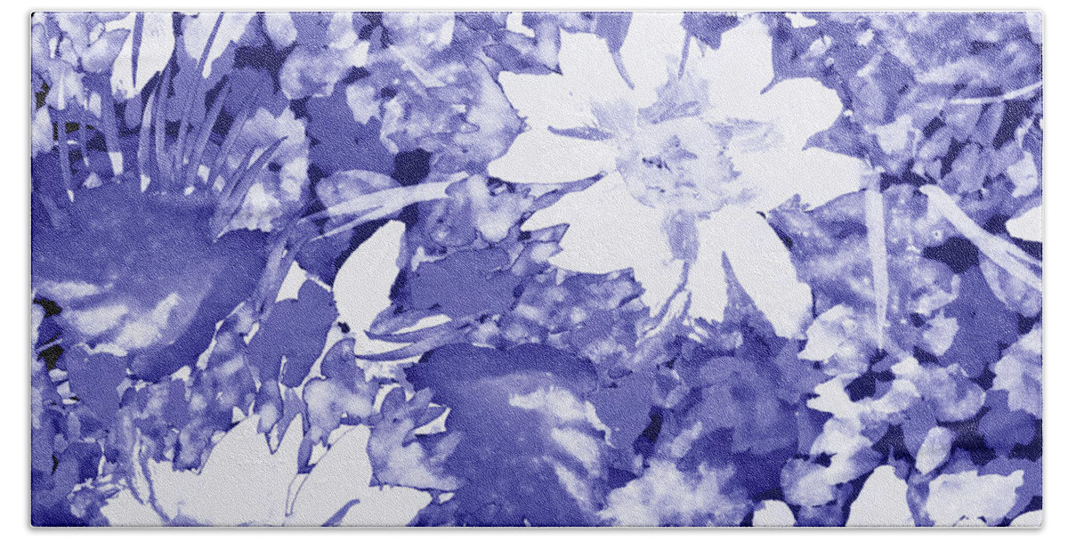 Flowers Bath Towel featuring the painting Fresh Monochrome Flowers In Purple Blue Very Peri Modern Interior Design XLI by Irina Sztukowski