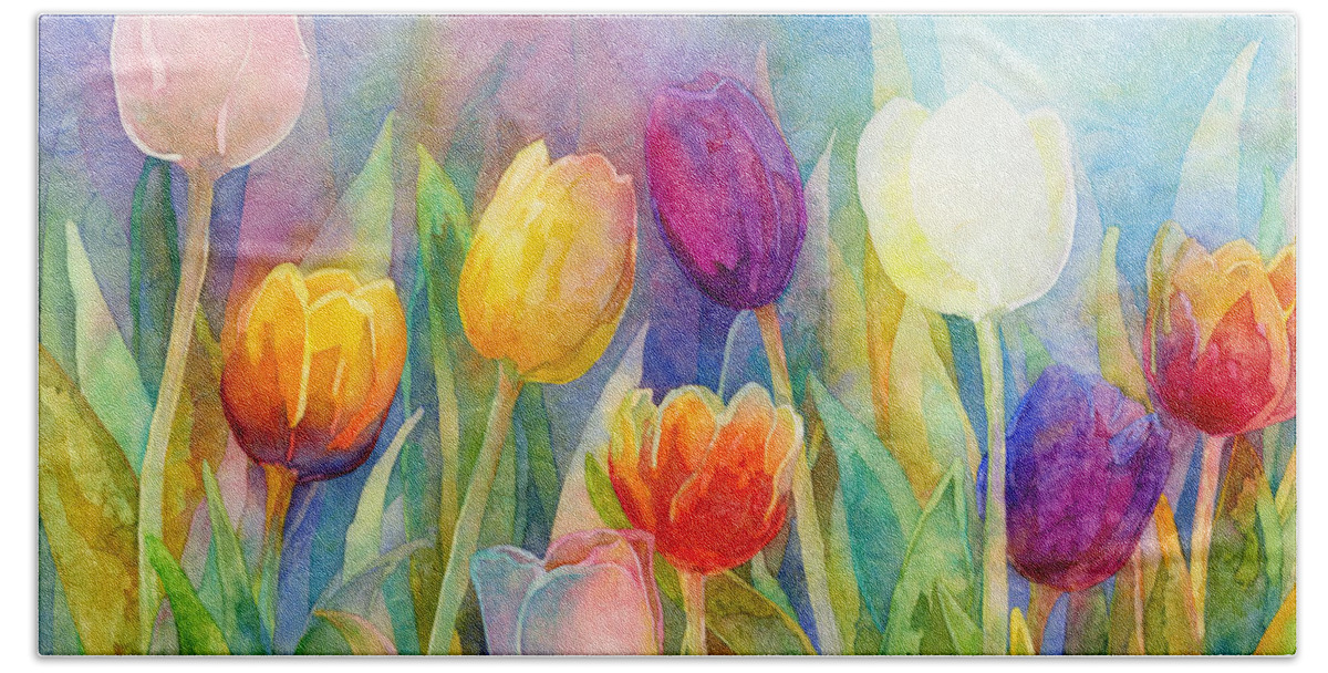 Tulip Hand Towel featuring the painting Fresh Tulips by Hailey E Herrera