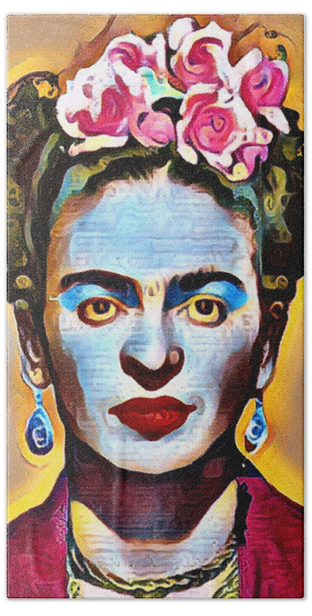 Frida Kahlo De Rivera Bath Towel featuring the painting Frida Kahlo Andy Warhol 2 Pop by Tony Rubino