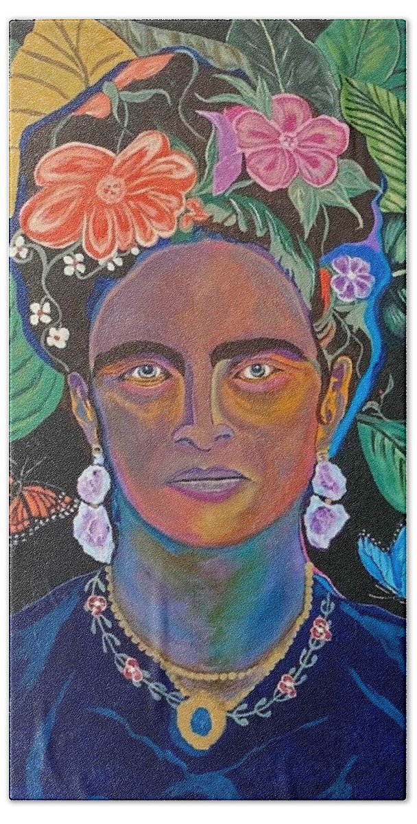  Bath Towel featuring the painting Frida Kahlo by Bill Manson