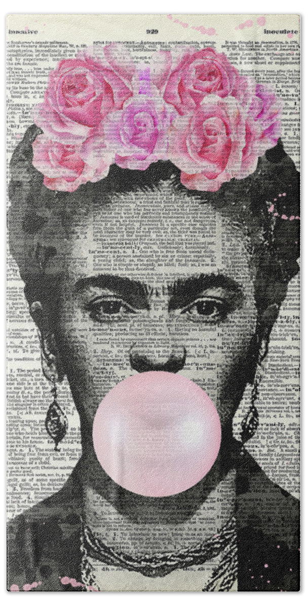 Frida Kahlo bubble gum on dictionary page Bath Towel by Mihaela ...
