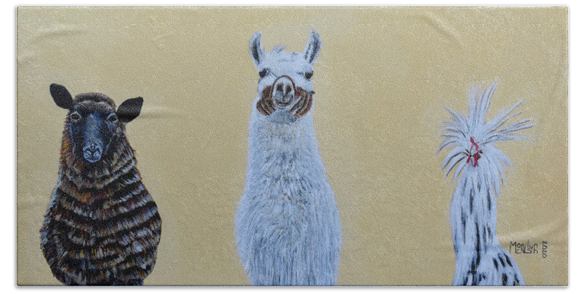 Sheep Hand Towel featuring the painting Friends by Marilyn McNish