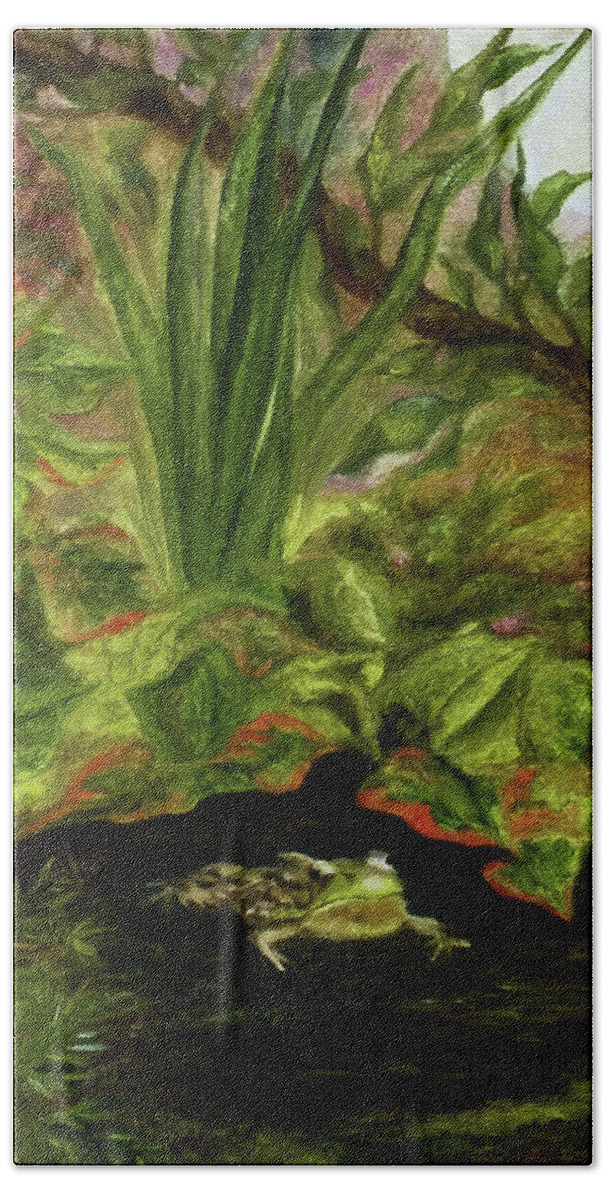 Amphibian Bath Towel featuring the painting Frog Medicine by FT McKinstry