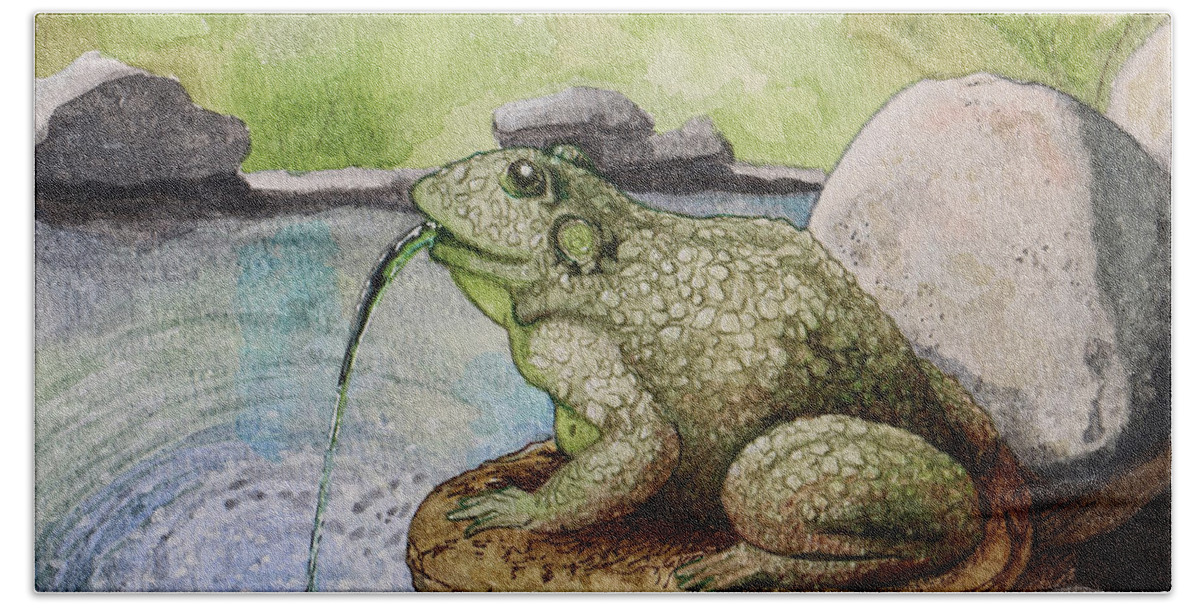 Frog Bath Towel featuring the painting Frog pond by Lisa Mutch