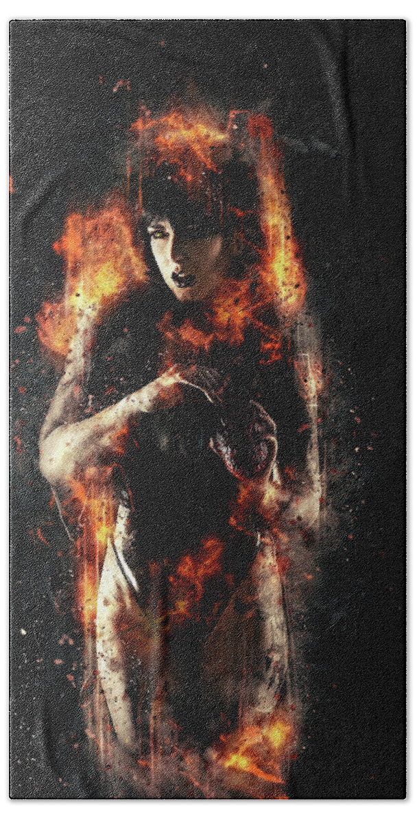 Melanie Smith Hand Towel featuring the mixed media From Hell by Ed Taylor