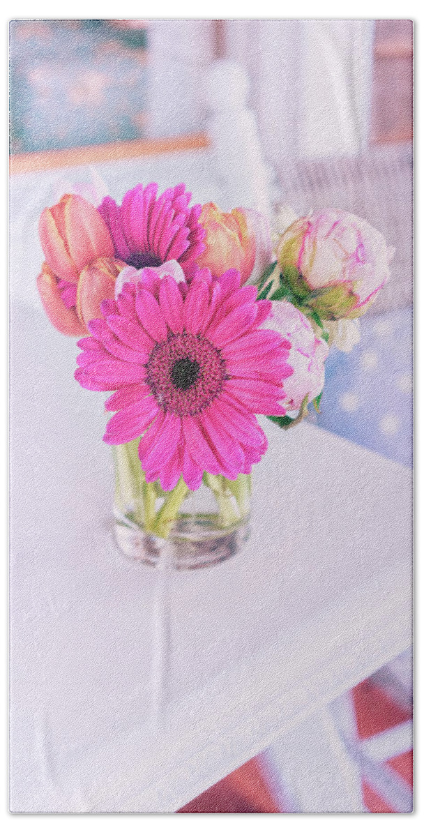 Gerbera Daisy Bath Towel featuring the photograph Front Porch Flowers 2 by Marianne Campolongo