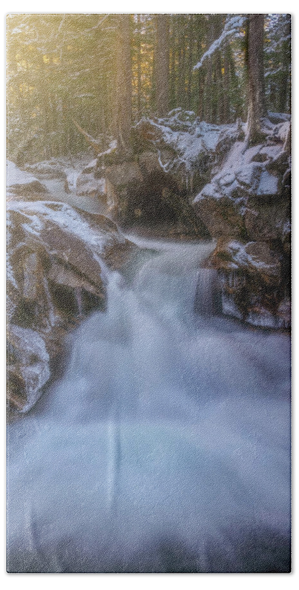Waterfalls Hand Towel featuring the photograph Frosted Creek Sunrise by Darren White