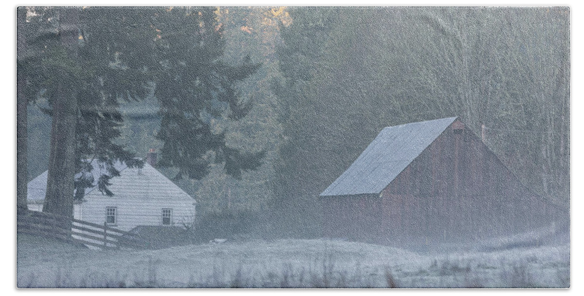 Frost Bath Towel featuring the photograph Frosty Morning on the Farm by Randy Hall