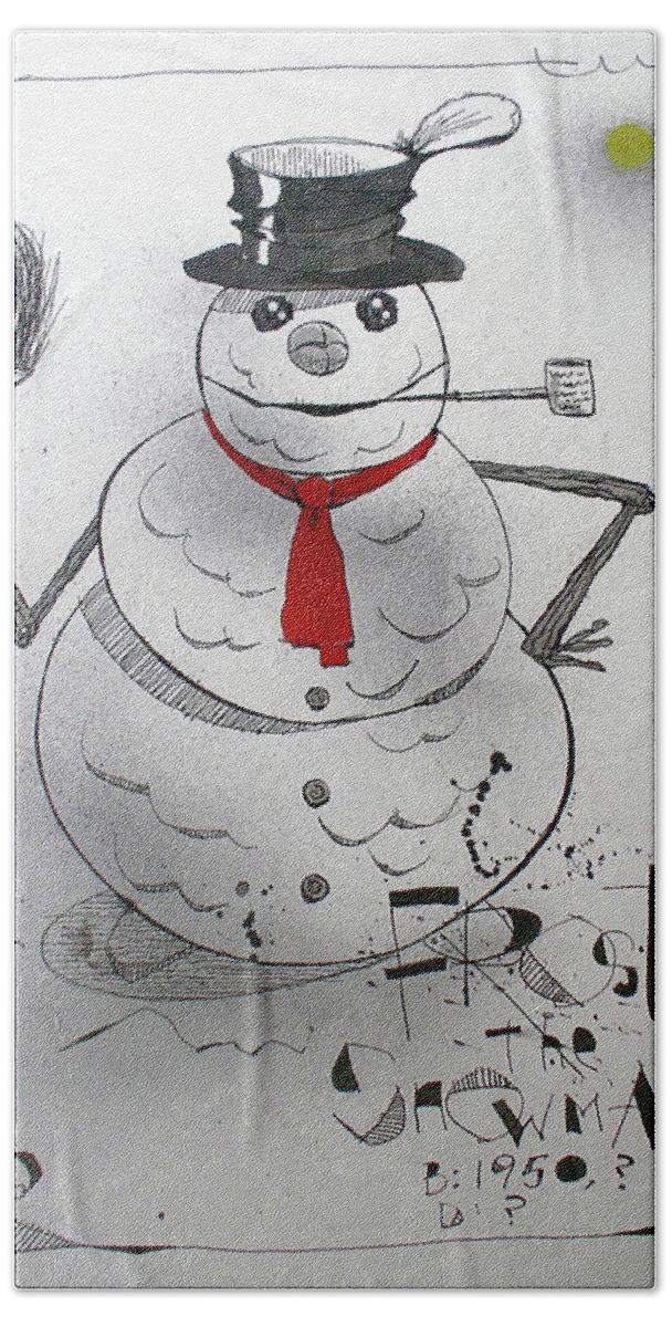 Snowman Hand Towel featuring the drawing Frosty the Snowman by Phil Mckenney
