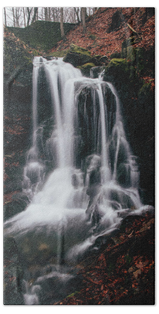 Splash Bath Towel featuring the photograph Frosty waterfall Tosanovsky in Czech republic by Vaclav Sonnek
