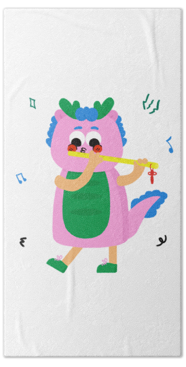 Year Of The Dragon Hand Towel featuring the painting Fu Long Band - Pink Dragon loves to play Shaw by Min fen Zhu
