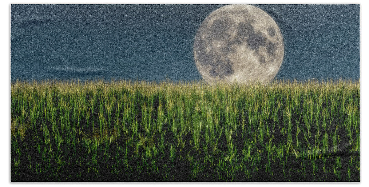 Full Moon Bath Towel featuring the photograph Full Moon over cornfield by Wolfgang Stocker