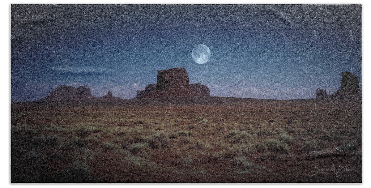Monument Valley Bath Towel featuring the photograph Full Moon over Monument Valley by Barbara Zahno