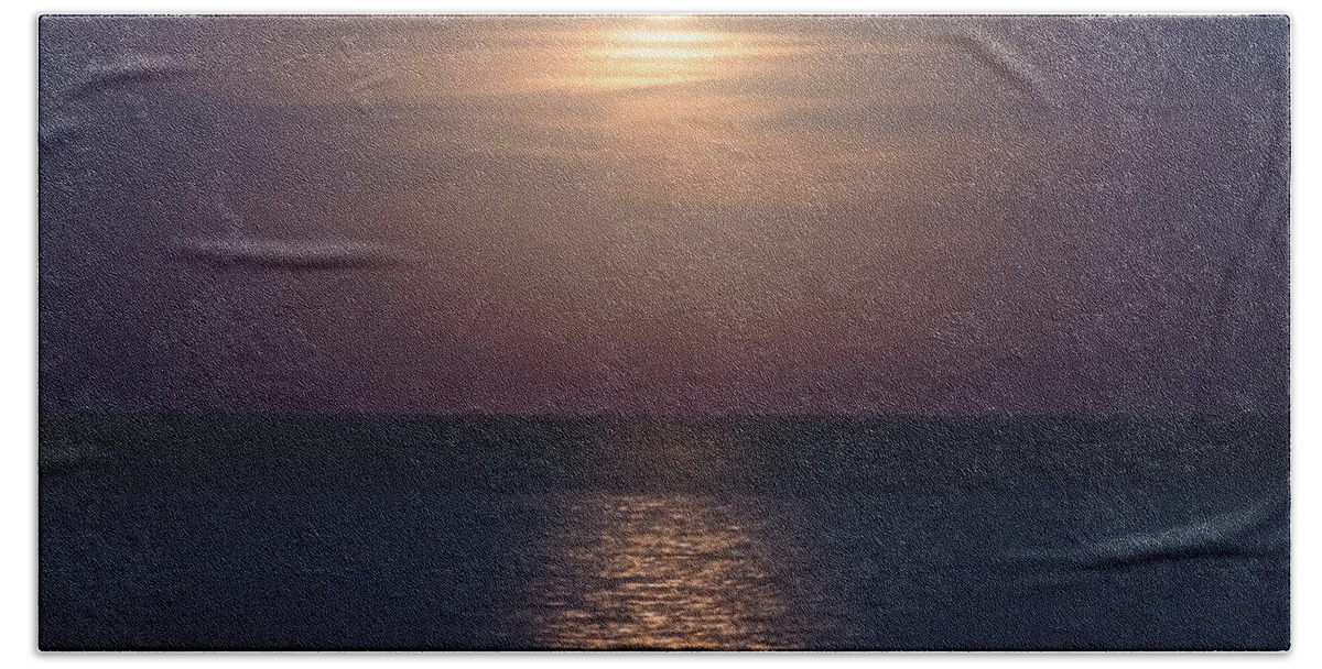 Sea Bath Towel featuring the photograph Full Moon Rising over the Sea by William Dickman