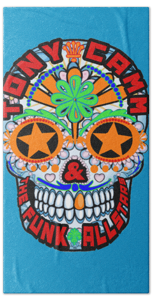 Skull Bath Towel featuring the digital art Funk Allstars Skull Print by Tony Camm