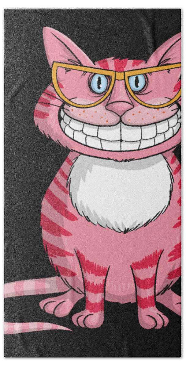 Funny cartoon cat with glasses and big smile Bath Towel by Norman W - Fine  Art America