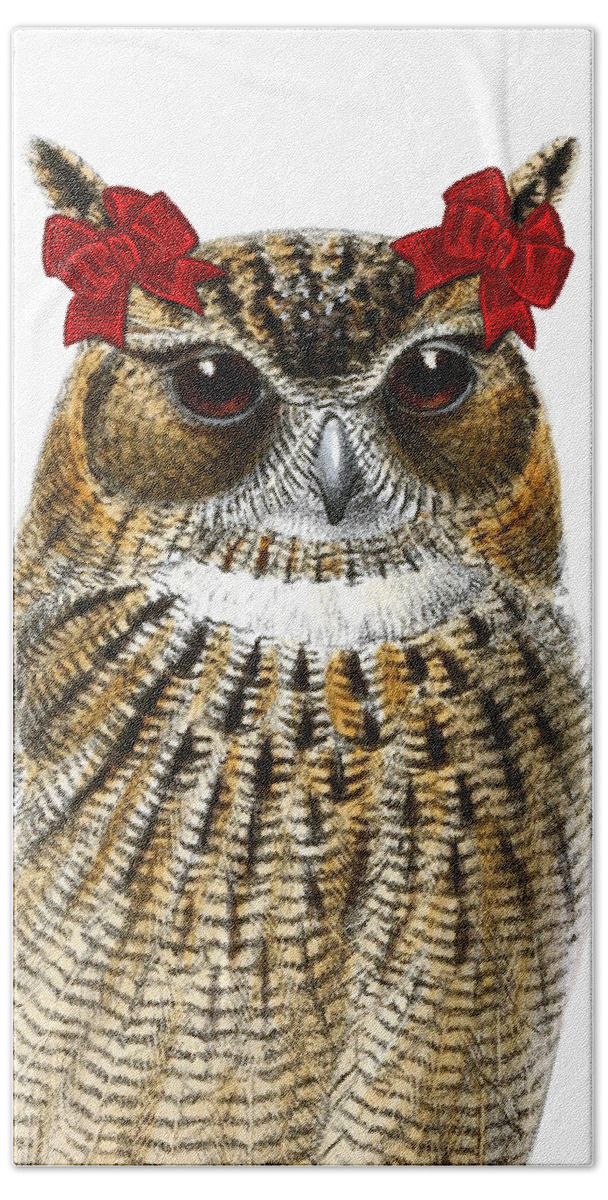 Owl Bath Sheet featuring the digital art Funny Owl Girl by Madame Memento