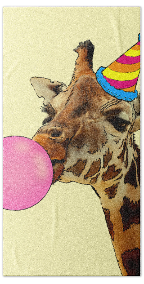 Giraffe Hand Towel featuring the digital art Funny Party Giraffe by Madame Memento