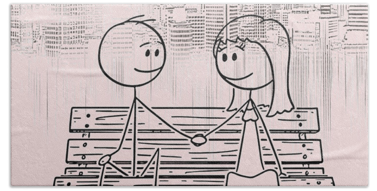 Funny romantic stick couple holding hands, minimal line art drawing, couple  in love art print Jigsaw Puzzle by Mounir Khalfouf - Pixels Puzzles