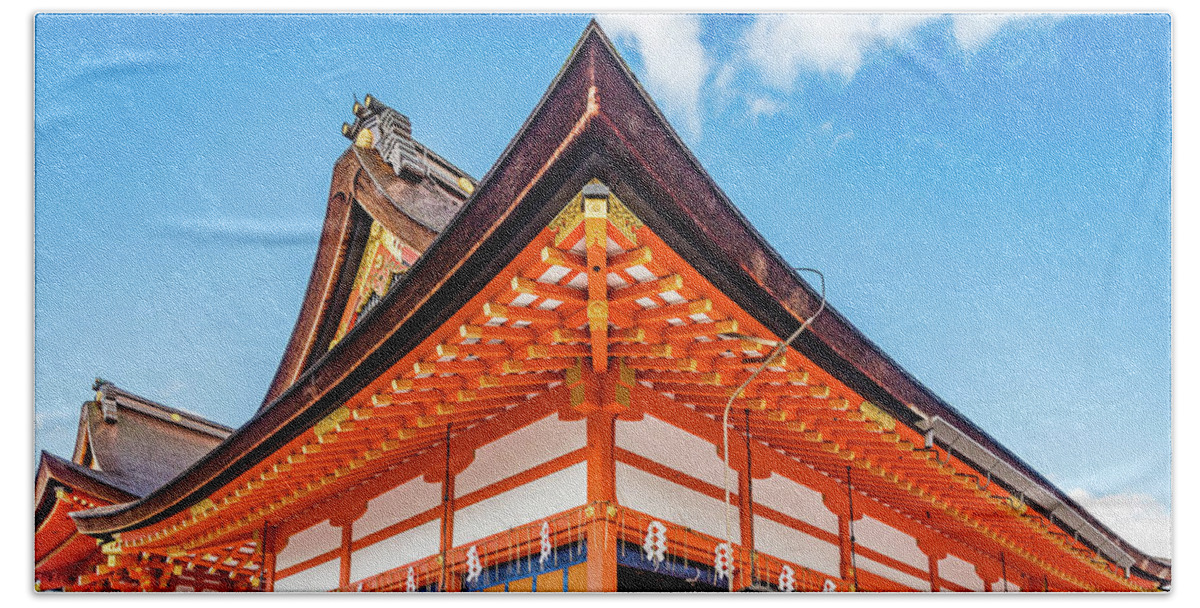 Gai-haiden Bath Towel featuring the photograph Gai-Haiden, Fushimi Inari-Taisha shrine, Kyoto by Lyl Dil Creations