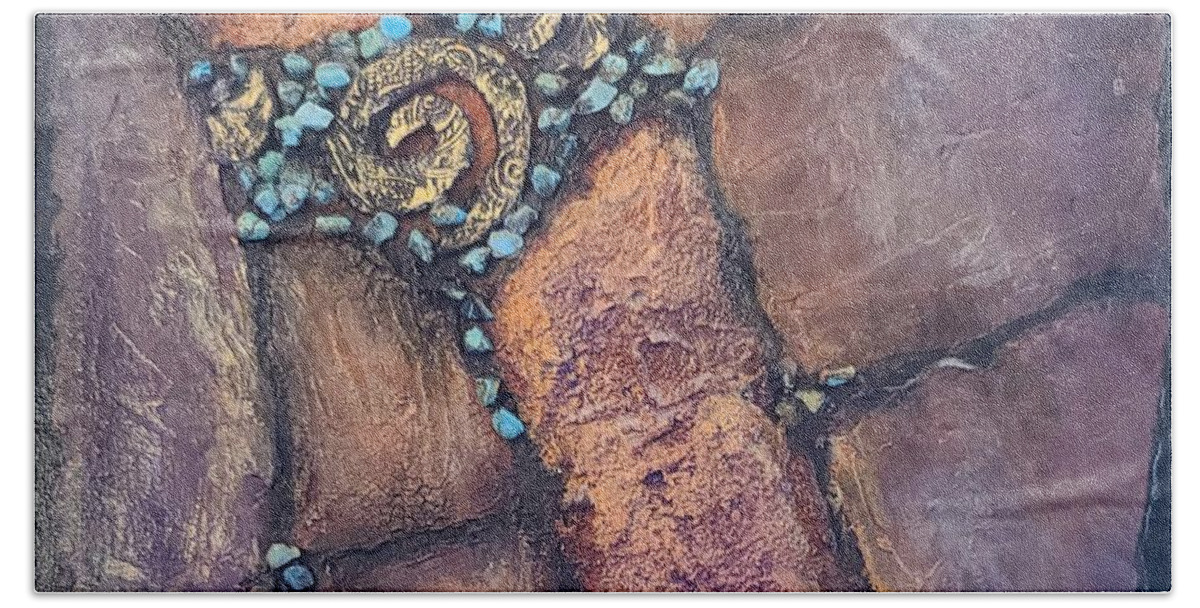 Abstract Hand Towel featuring the mixed media Gaia Treasure II by Terry Ann Morris