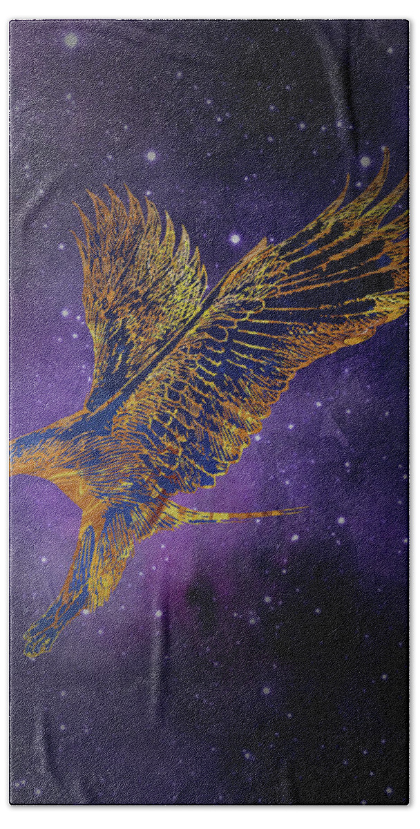 Hawk Hand Towel featuring the digital art Galaxy Hawk by Sambel Pedes