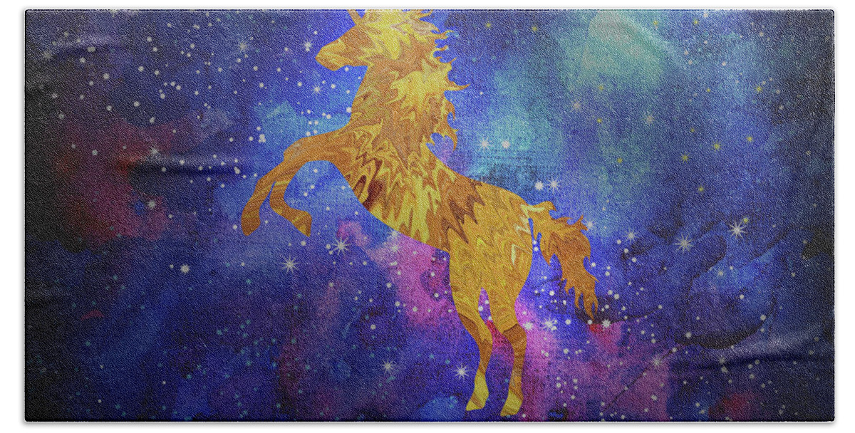 Pegasus Bath Towel featuring the digital art Galaxy Unicorn by Sambel Pedes