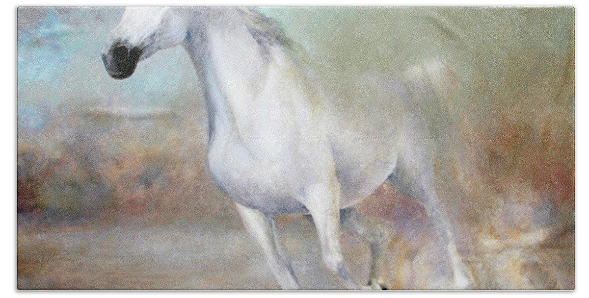Horse Bath Towel featuring the painting Gallop by Vali Irina Ciobanu