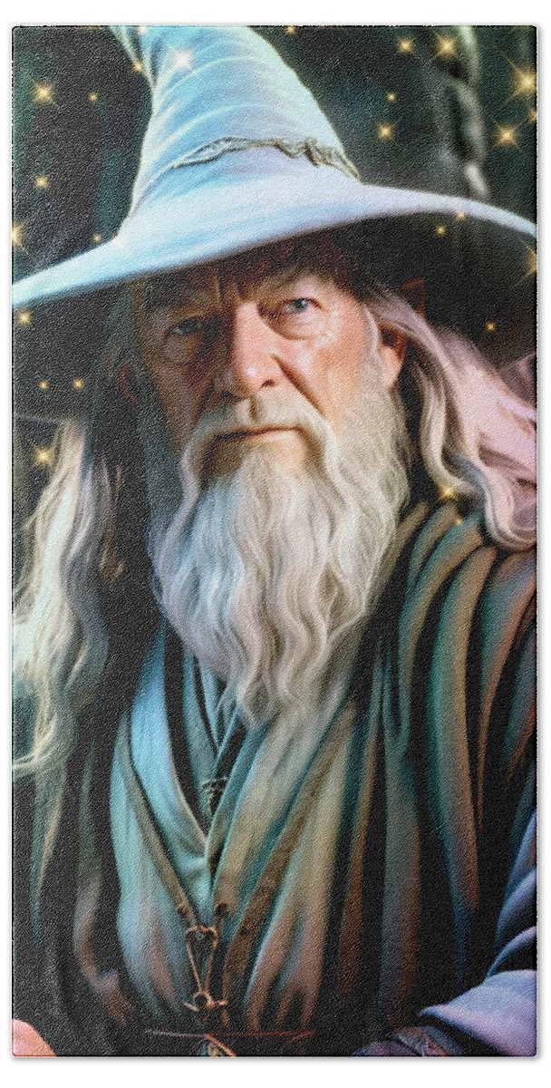 Wizard Hand Towel featuring the digital art Gandalf the grey by Kevin Caudill