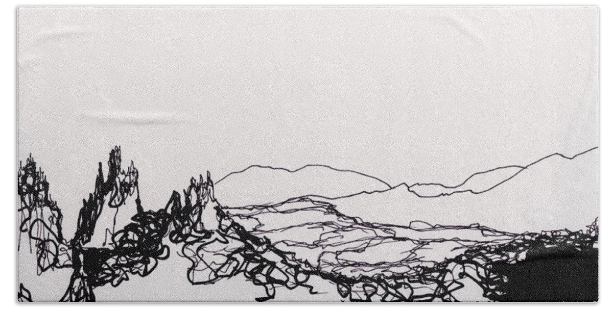 Garden Of The Gods Bath Towel featuring the drawing Garden of Gods Contour #2 by Stephanie Hollingsworth