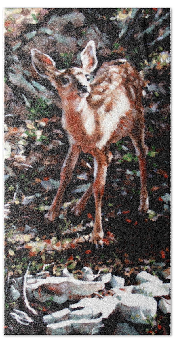 Deer Hand Towel featuring the painting Garden Ornament by Dianna Ponting