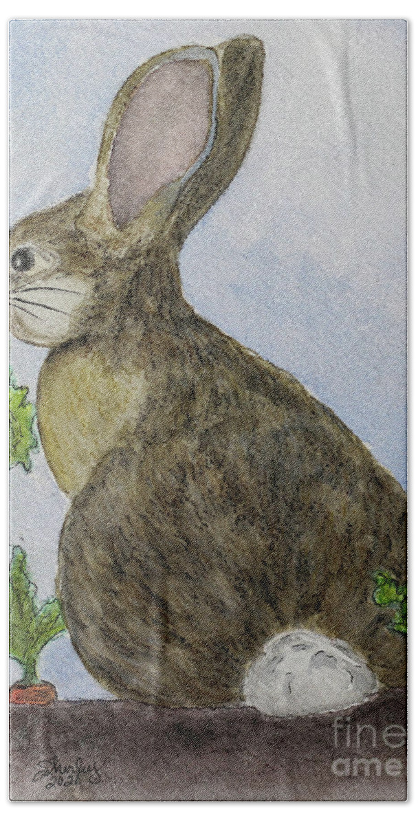 Rabbit Bath Towel featuring the painting Garden Rabbit by Shirley Dutchkowski