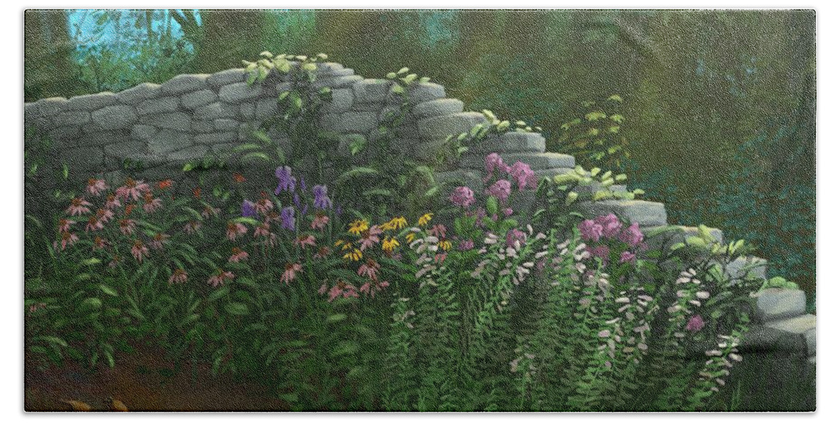 Flowers Hand Towel featuring the digital art Garden Wall by Don Morgan