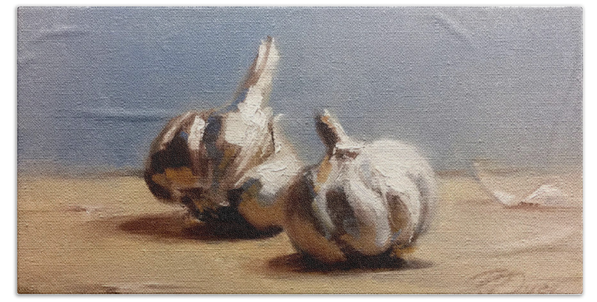 Garlic Bulbs Hand Towel featuring the painting Garlic Pair by Roxanne Dyer