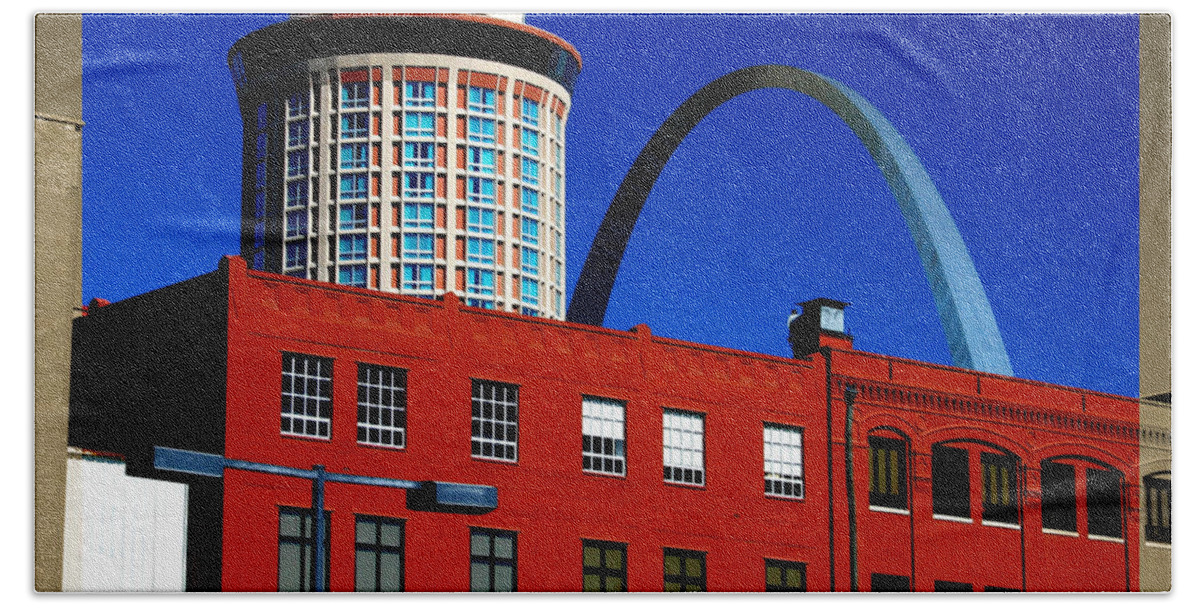 Architecture Hand Towel featuring the photograph Gateway Arch And Warehouse by Patrick Malon