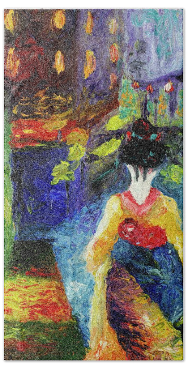  Hand Towel featuring the painting Geiko by Chiara Magni