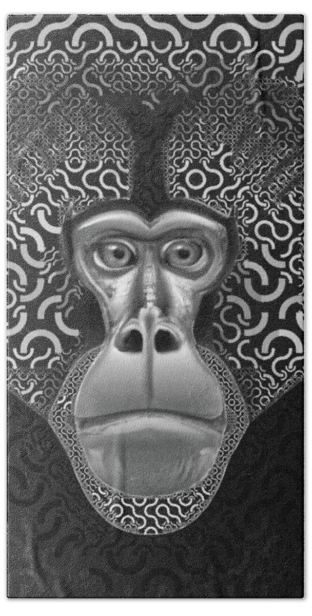 Animals Hand Towel featuring the digital art Gelada Monkey Animal Abstract 3b - Black And White by Philip Preston