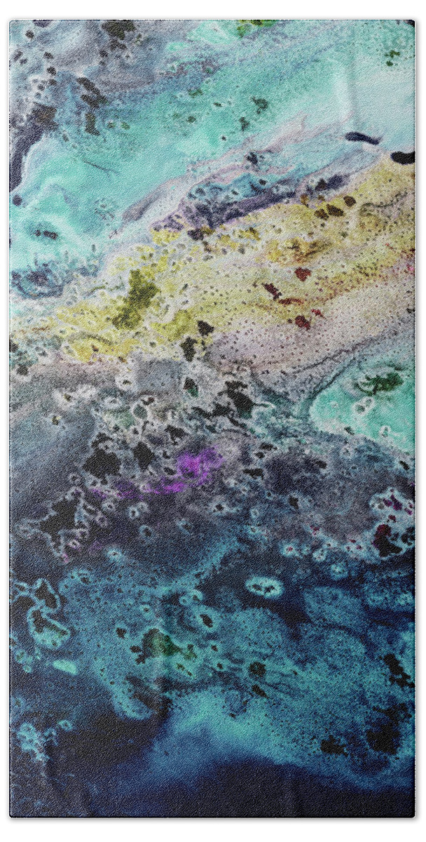 Beach Art Bath Towel featuring the painting Gem Of The Sea Salty Blue Waves Of Crystals Watercolor Beach Art Decor II by Irina Sztukowski